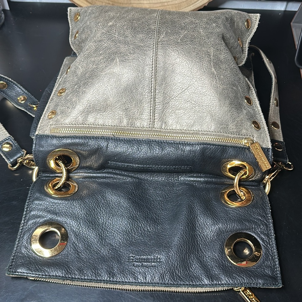 Hammitt Montana Gold Shoulder Bag Crossbody Purse Foldover Two Toned Leather - Picture 6 of 16